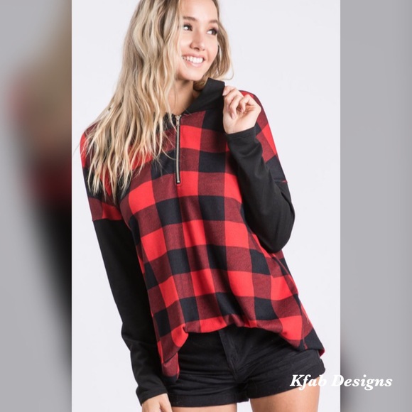 ❤️LAST 1! Check Zip Up Hoodie w/Contrast Sleeves! - Picture 5 of 13